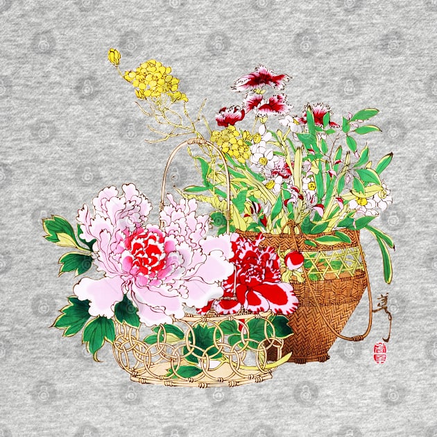 Japanese flower basket ukiyo-e art by kanchan